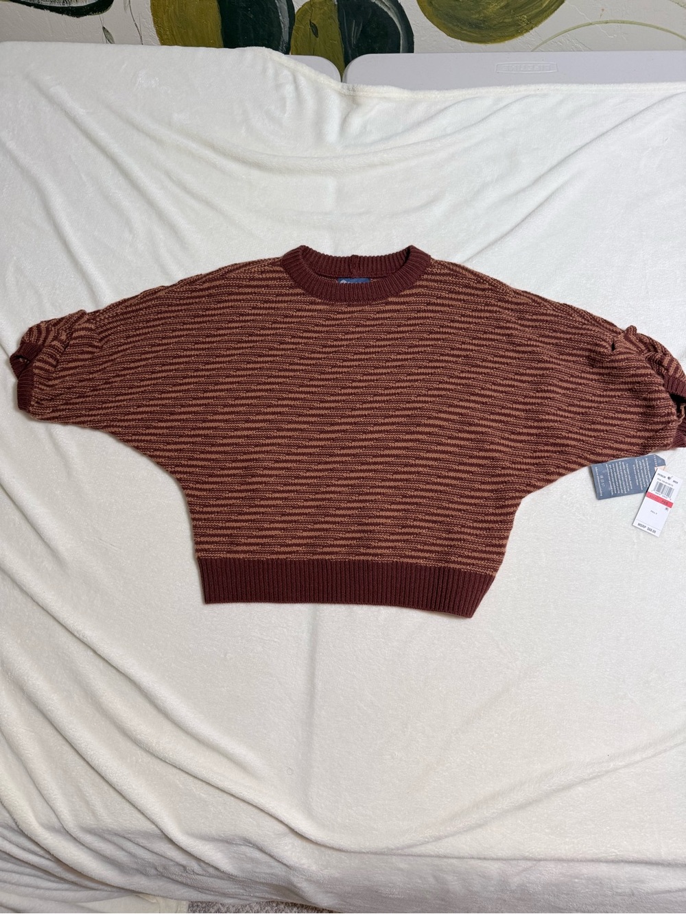 Democracy Rust Striped Cropped Crewneck Sweater